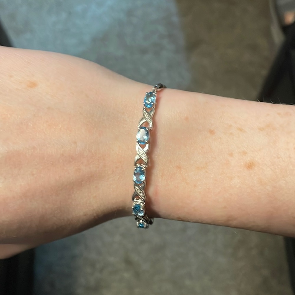 Adjustable Blue Stone Silver  Bracelet
